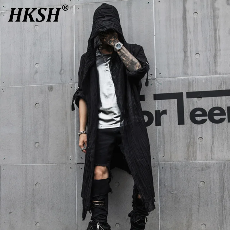 HKSH Spring Summer Men's Tide Punk Medium Length Loose Long Sleeve Shirts China-Chic Dark Stage Youth Casual Open Stitch HK1326