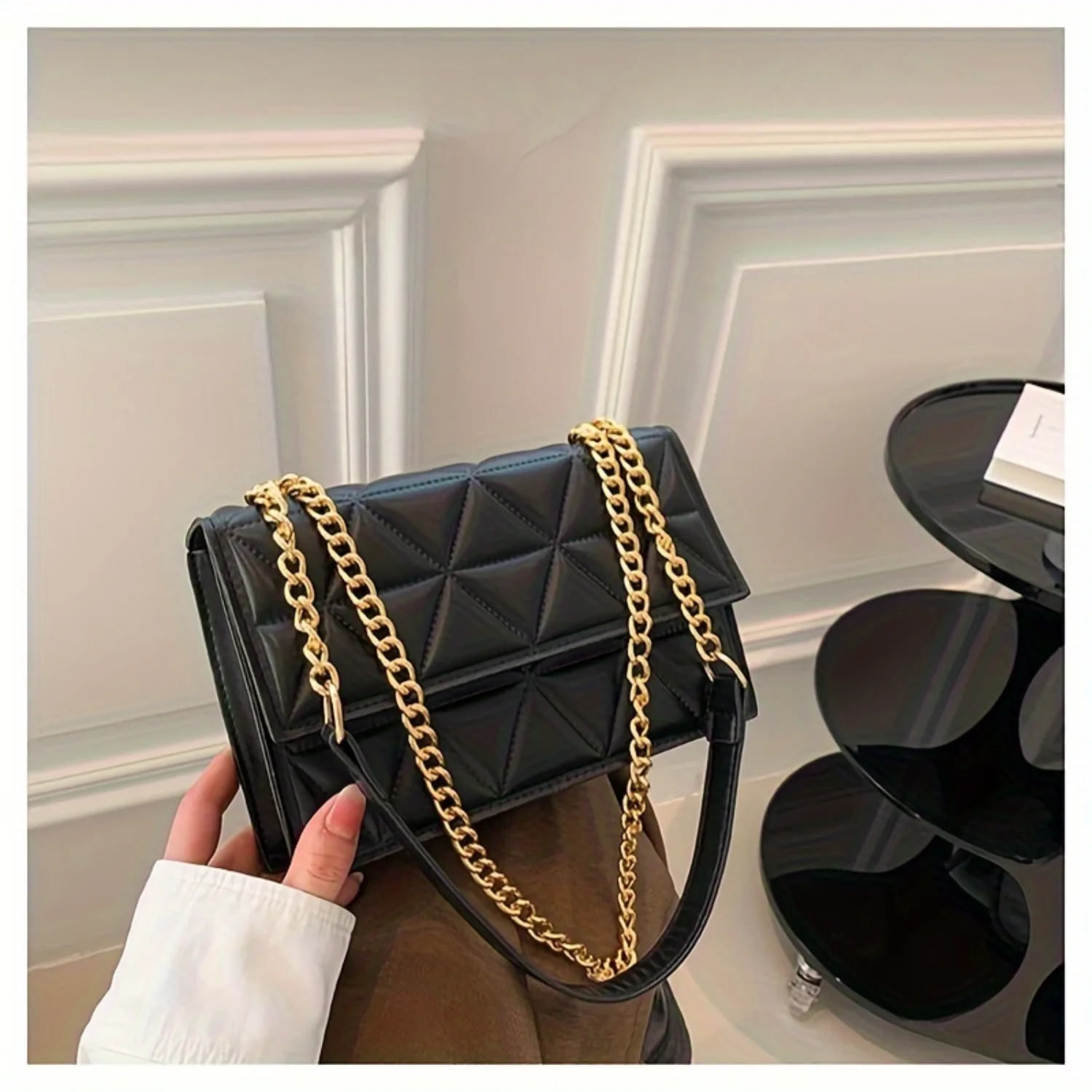 

Chic Chain Crossbody Bag, Trendy Argyle Quilted Shoulder Bag, Women's Mini Handbag & Square Purse