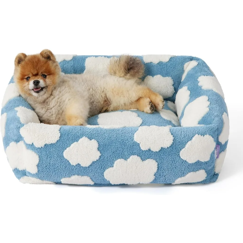 

Cute Dog Bed for Small Dogs - Washable Puppy Beds,Cozy Rectangle Orthopedic Pet Sofa with Jacquard Shaggy Plush Dog Beds/Mats