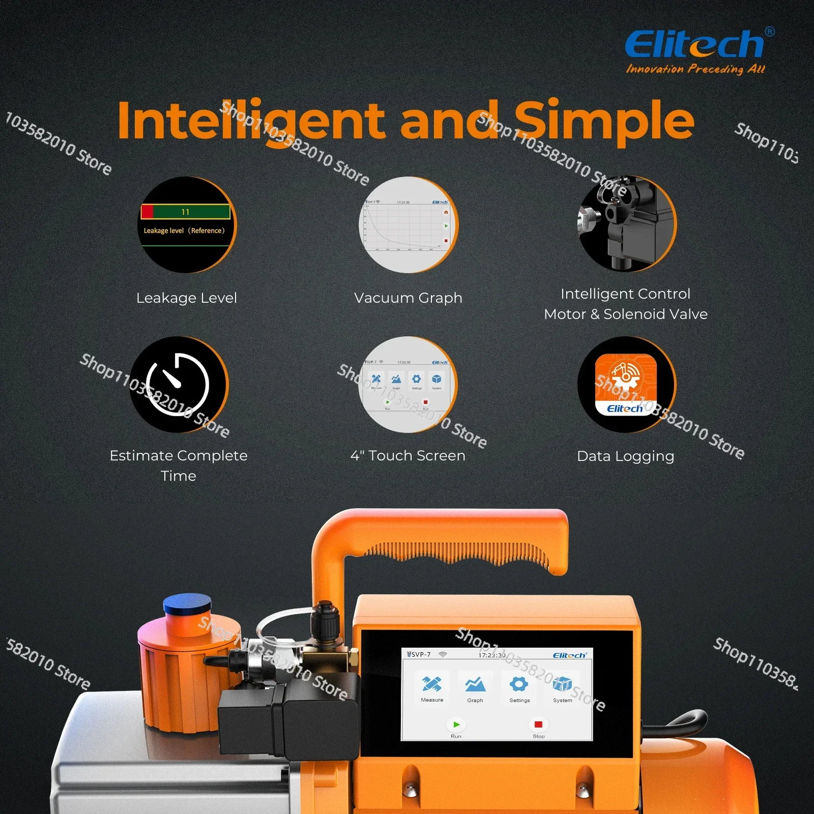 Elitech Vacuum Pump V7/9/12 CFM 2 Stage Intelligent Rotary Vane Vacuum Pump HVAC Touch Screen, Data Logging, Storage via App