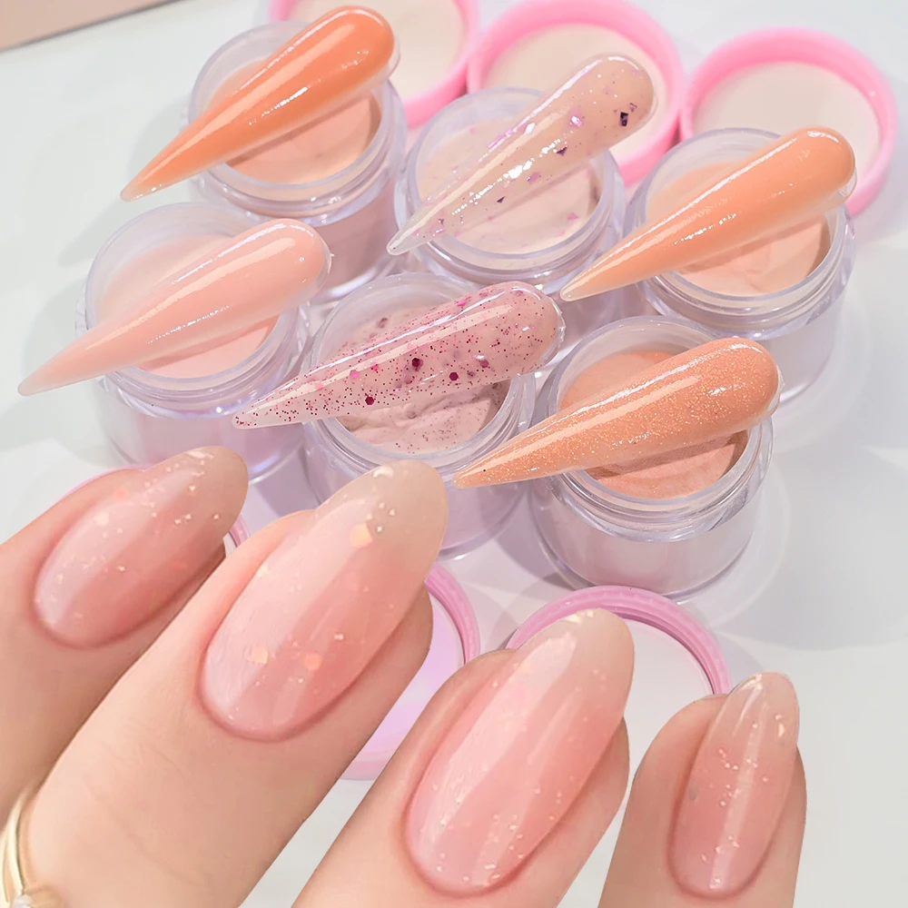 

6-бутылка телесного цвета, набор акриловых пудр для ногтей, розовый блеск, большие блестки, кристаллический полимерный строитель, профессиональная пыль для наращивания ногтей