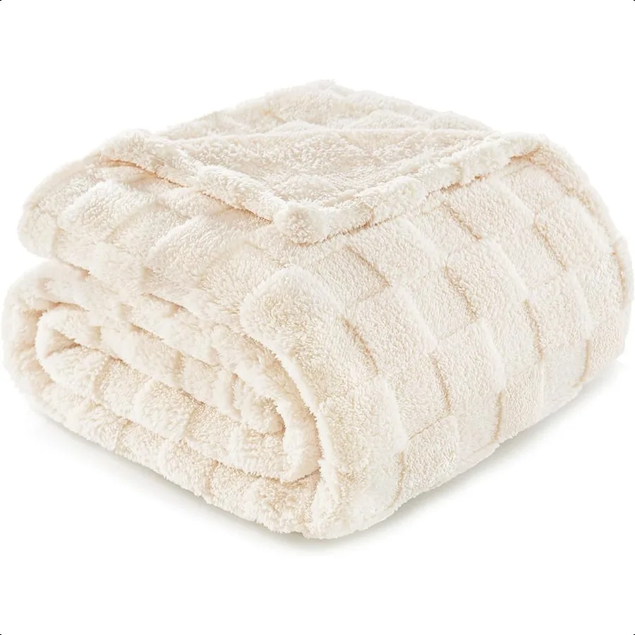 

Флисовое одеяло для пары. Мягкие и теплые легкие одеяла с клетчатым узором на все сезоны 50x60 дюймов цвета слоновой кости.