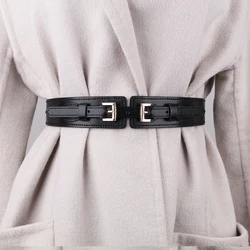 Female Belts PU Leather Cummerbunds Black Elastic Design Waistbands Women Belt New Fashion Double Gold Pin Buckle Vestidos Pasek