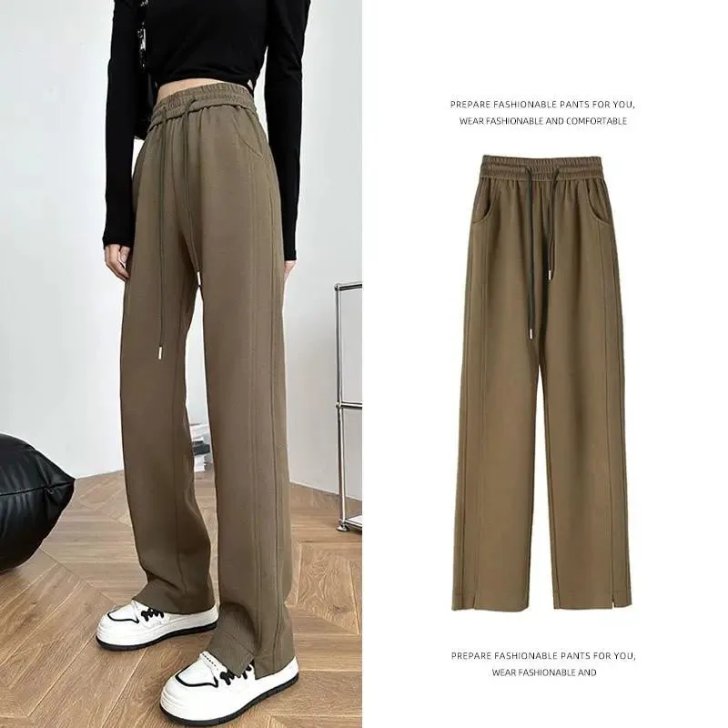 

2023 New Spring Autumn Casual Wide Leg Pants High Waist Slim Sports Pants Elastic Waist Loose Fashion Women Straight Pants