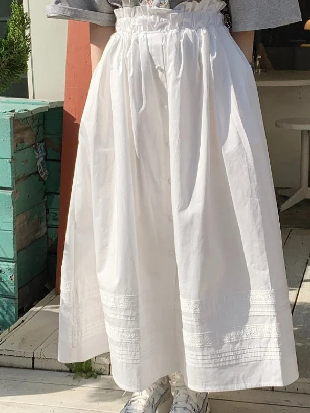 

Элегантная белая юбка миди А-силуэта с завышенной талией для женщин, с кружевной отделкой, стройнящая, с широким подолом, скрывающая бедра, Весна 2026