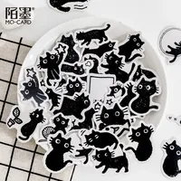 45Pcs/Box Black Cat Theme Stickers Decoration Kawaii Cute Cats Stickers Self-adhesive Scrapbooking Stickers For Laptop Planners