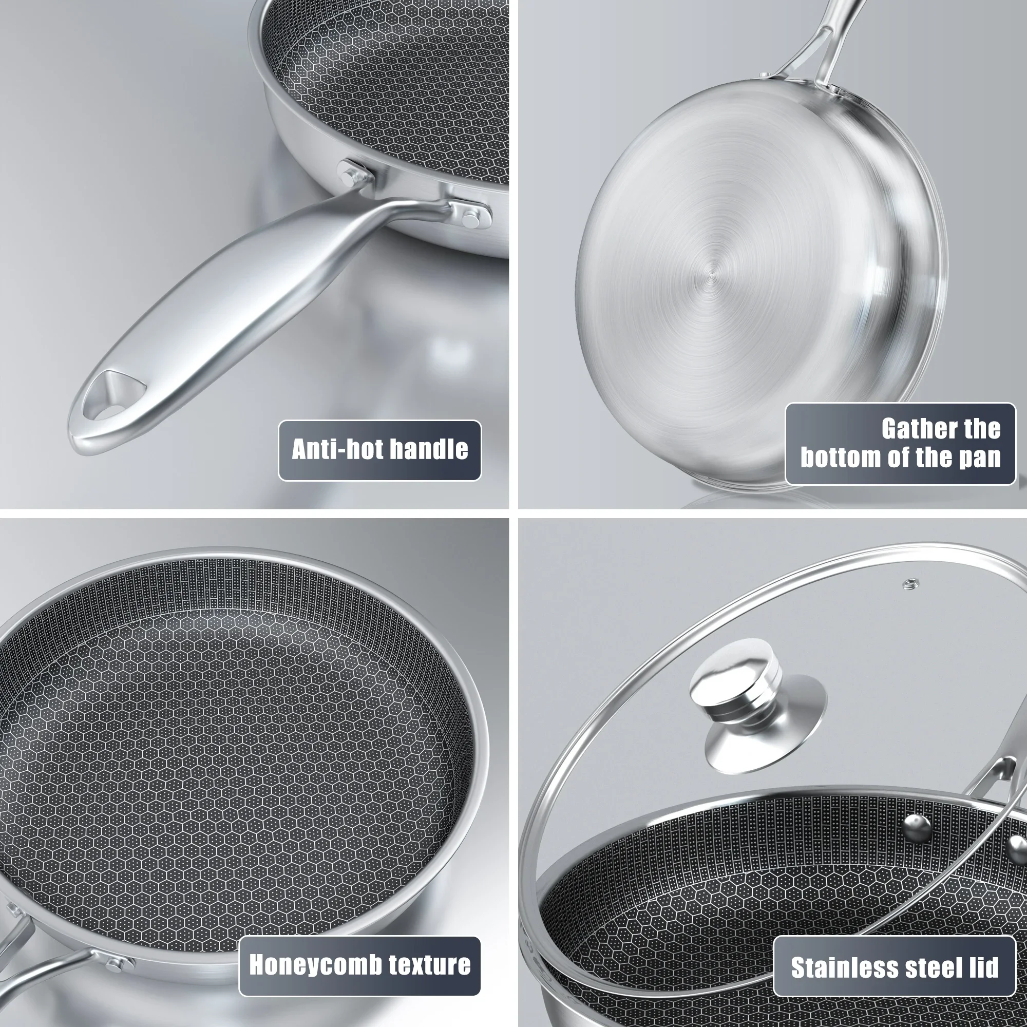 Stainless Steel Frying Pan 24/26/28/30cm Kitchen Non-stick Pan Cooking Skillet Kitchen Nonstick Skillet Induction Frying Pan