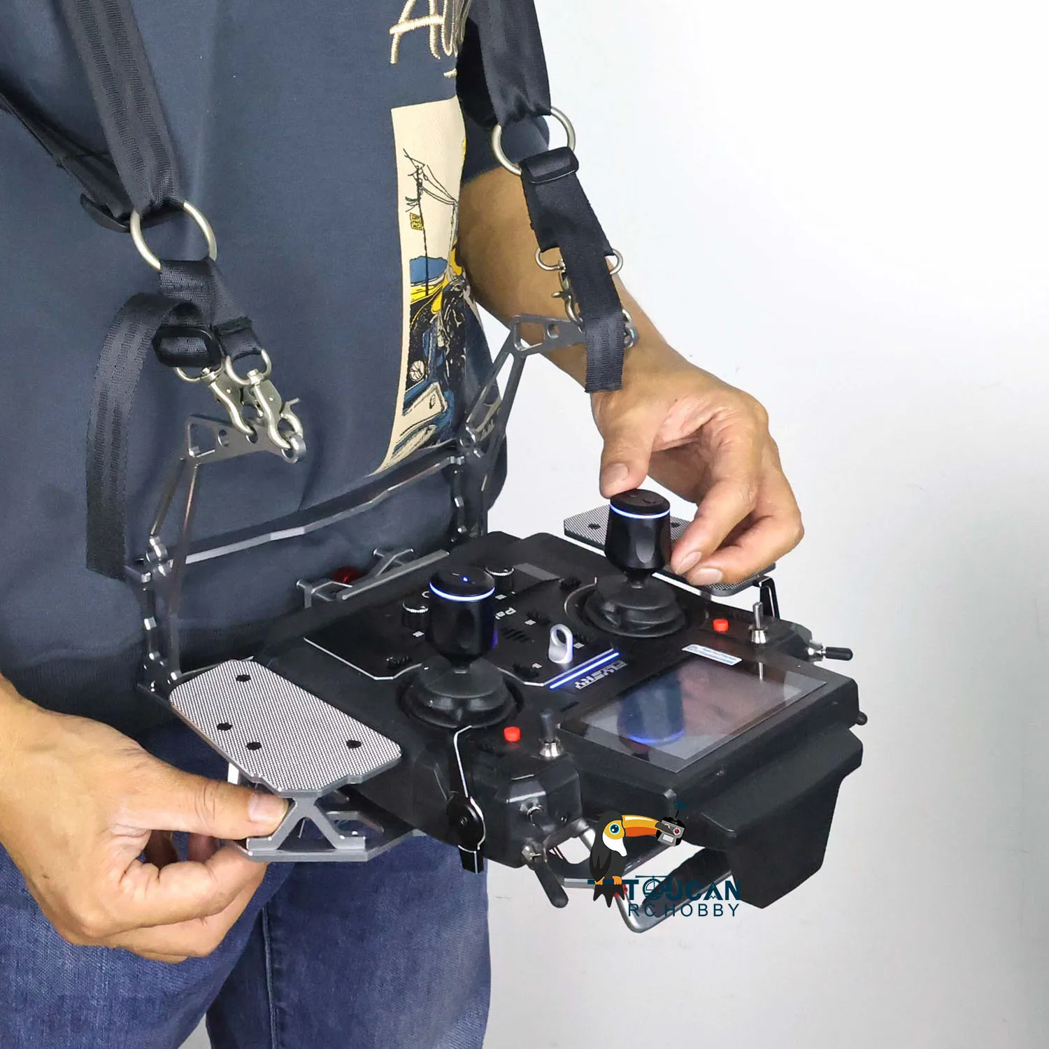 Supporto per vassoio in metallo per trasmettitore con cinghia per accessorio per telecomando Flysky PL18EV per utenti di serbatoi per auto RC TH21526-SMT4