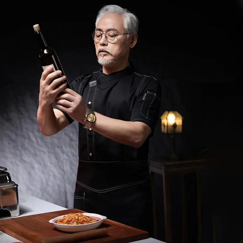 Hochwertige 2-teilige professionelle Uniform-Kochjacke und Schürze, Hotel-Overalls, Kochkostüm, Catering, Küchenkleidung, Kochhemd