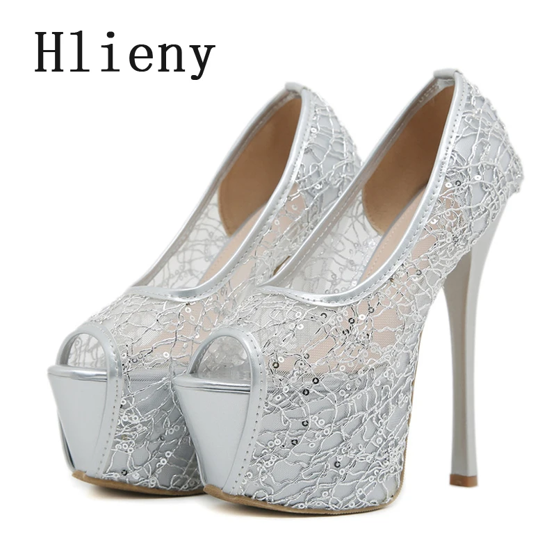 Hlieny Sexy Chunky Platform Fetish tacchi Super alti donna décolleté scarpe estate elegante Mesh Peep Toe Wedding Party Prom Sandals