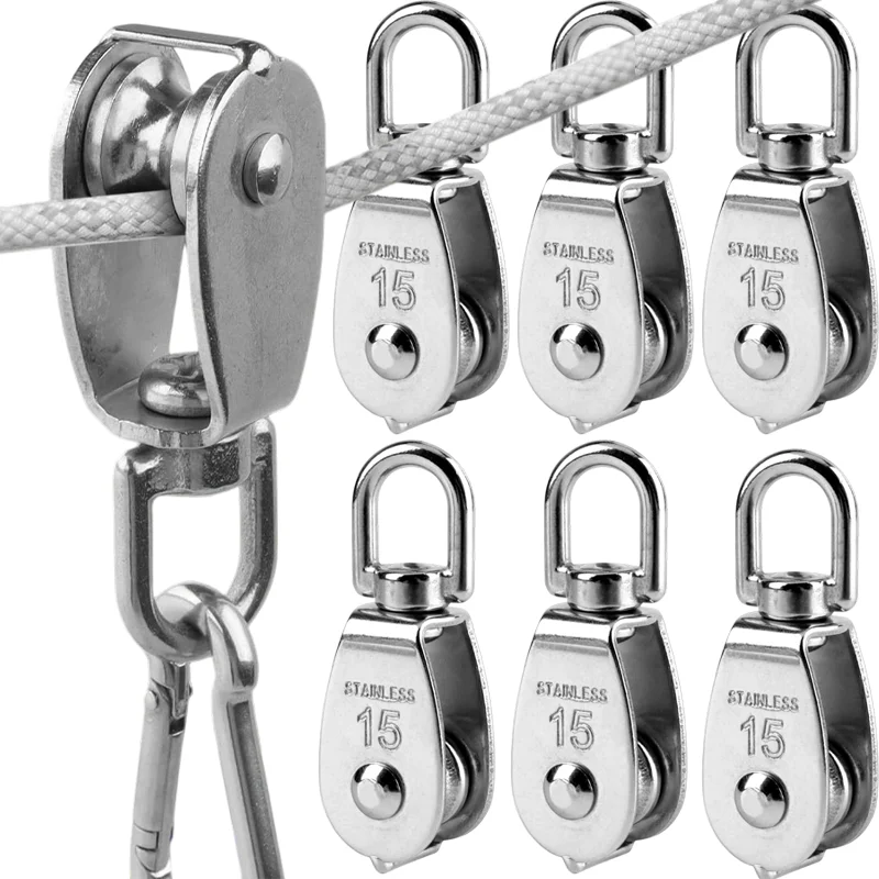 M15 Stainless Steel Wire Rope Crane Pulley Block Lifting Crane Swivel Hooks Single Pulleys Block Hanging Wire Towing Wheel