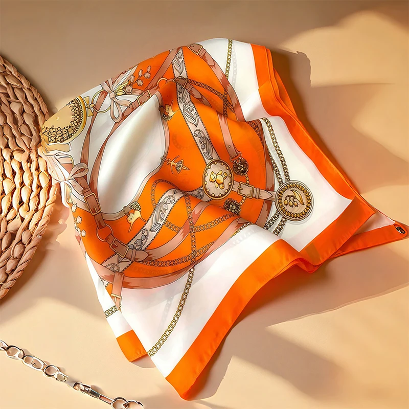 

1pcs 70cm Roman Chain Silk Scarf for Women Simulated Silk Geometric Round Fashion Versatile Headwear Clothing Square Scarf