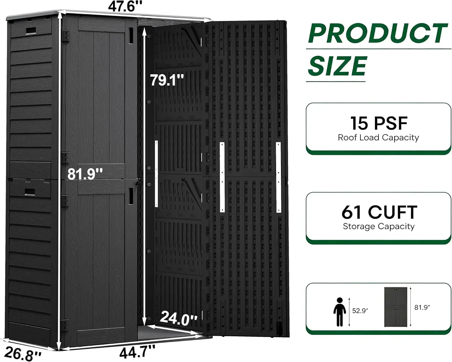 US Shipping Brand new Tall Vertical Outdoor Storage Shed, 61 Cu Ft Waterproof Resin Storage Cabinet with Floor, All-Weather Gard