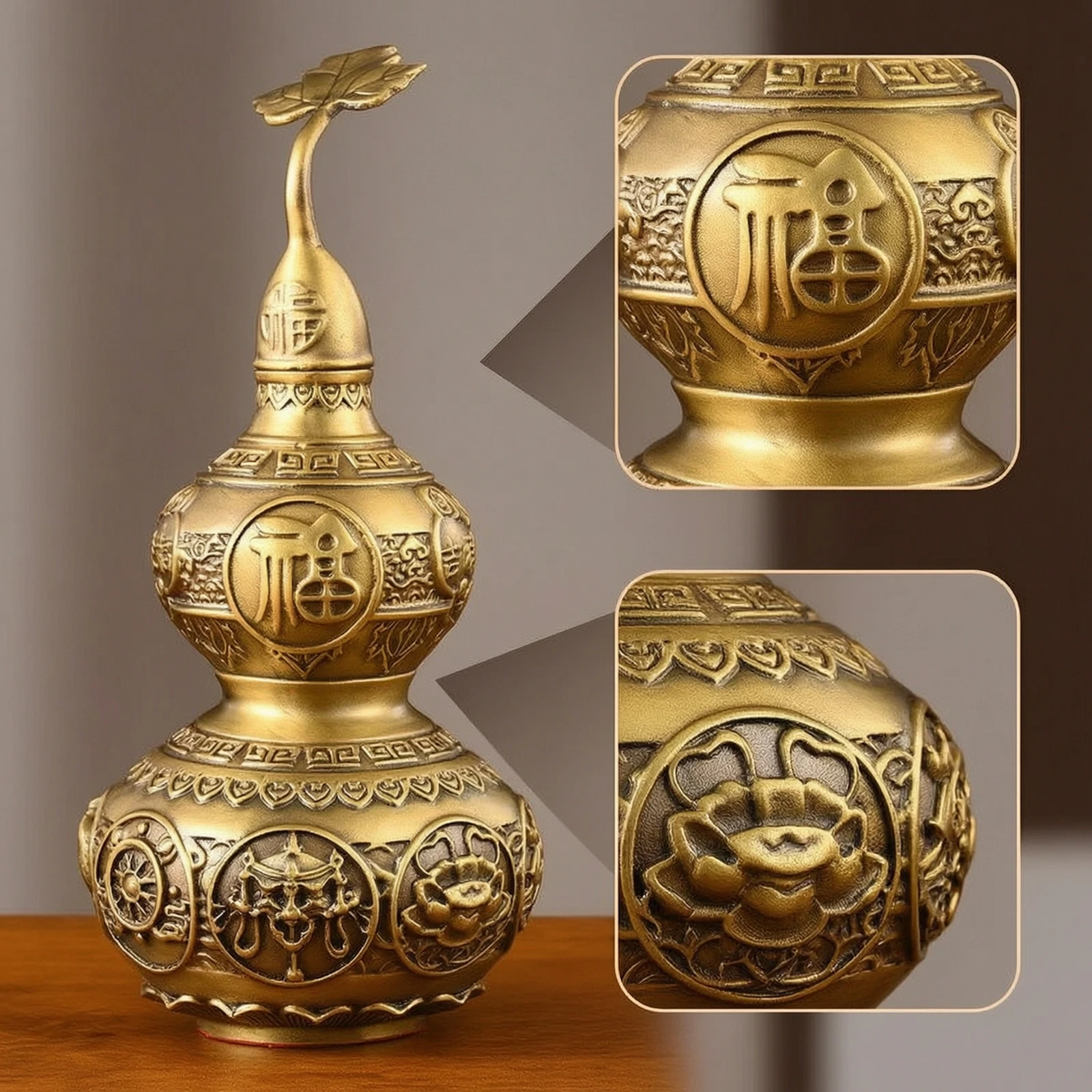 

Brass Gourd Ornament Hollow Gourd with Lid Statue Ornamental Feng Shui for Living Room, Entryway