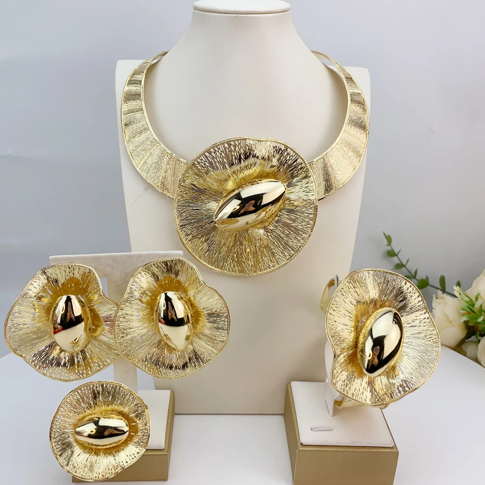 Brazilian Simple Style Big Bold Necklace Luxury Quality African Bride Jewelry Set For Women Party Gifts FHK25077