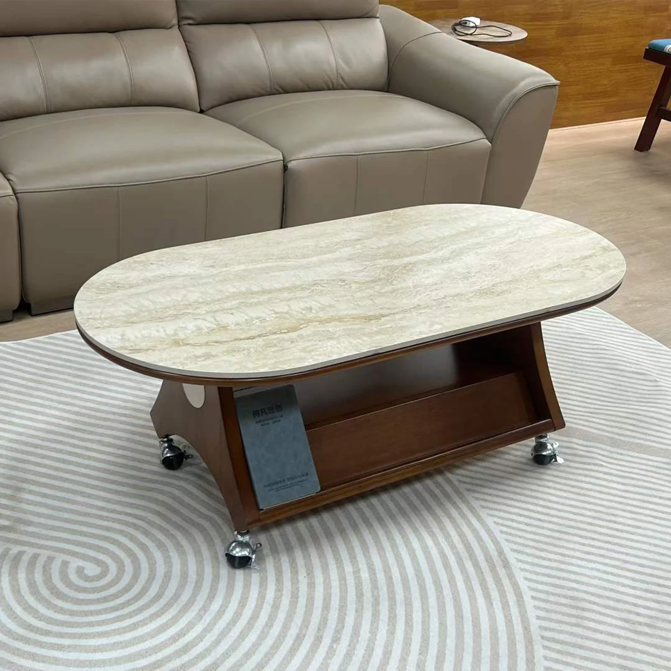 Mobile Coffee Table Small Cart Living Room Small And Medium-sized Home Use Sintered Stone Tea Table Oval Storage Table For Sale