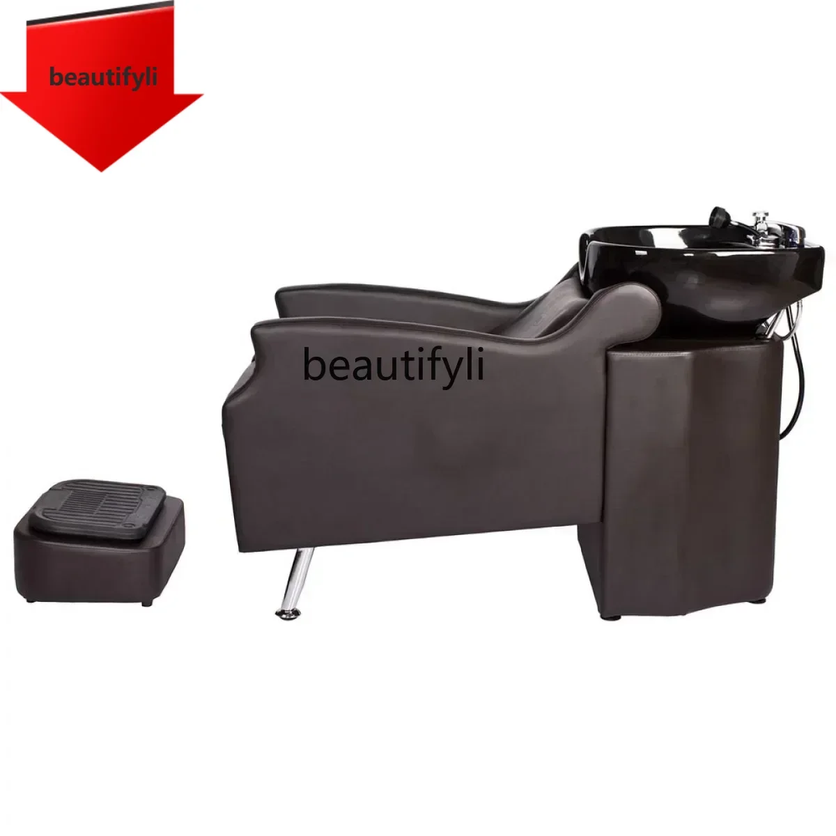 

Q181 lt Retro shampoo bed barber shop semi-reclining hairdresser ceramic basin hair care flush bed