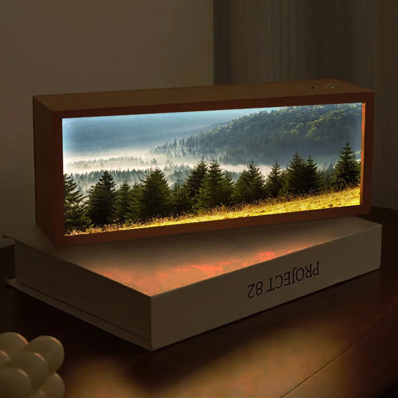 Nordic healing landscape lighting painting green forest hill savannah decoration ornament night light creative gift