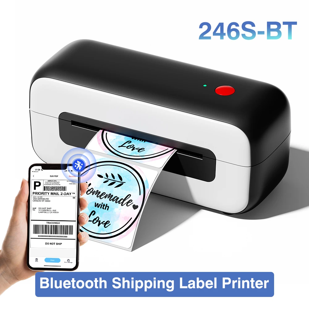 

PM246S Bluetooth Thermal Label Printer-Portable A6 Size for Shipping & Address Tags Via USB Connect for Shipping Labels Tags