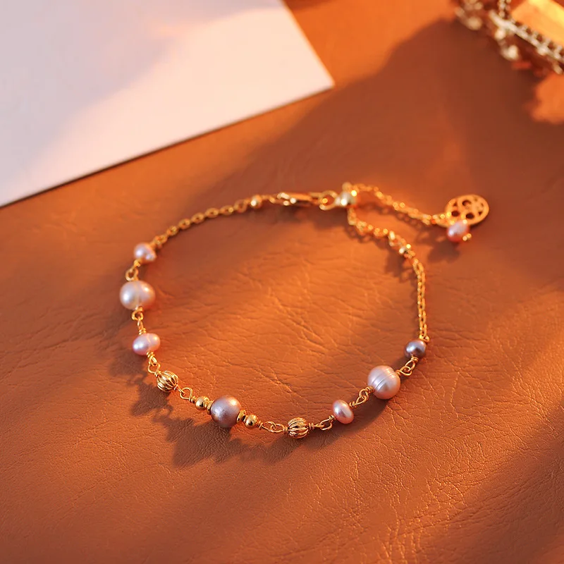 Natural Freshwater Purple Pearl Bracelet For Women Luxury Minimal Exquisite Temperament Best Friend Matching Jewelry Gift