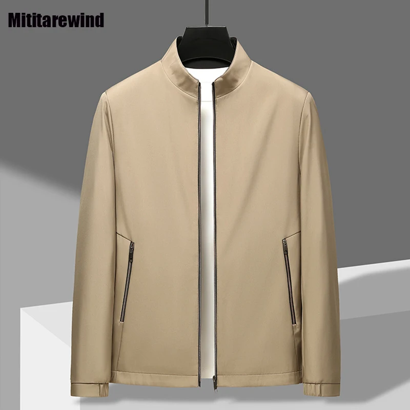 

Brand Jacket Spring Autumn New Men's Jacket Office Causal Coat Stand Collar Solid Zipper Jacket Simple Middle-age Men's Clothing