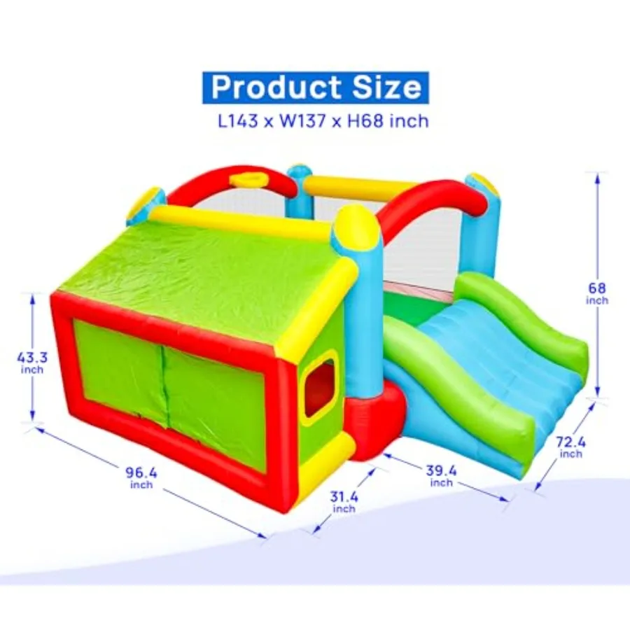Videur gonflable Bounce House avec souffleur d'air, château de saut coulissant avec fosse à balle coulissante et jeu de cible de fléchettes 143x137x68 pouces
