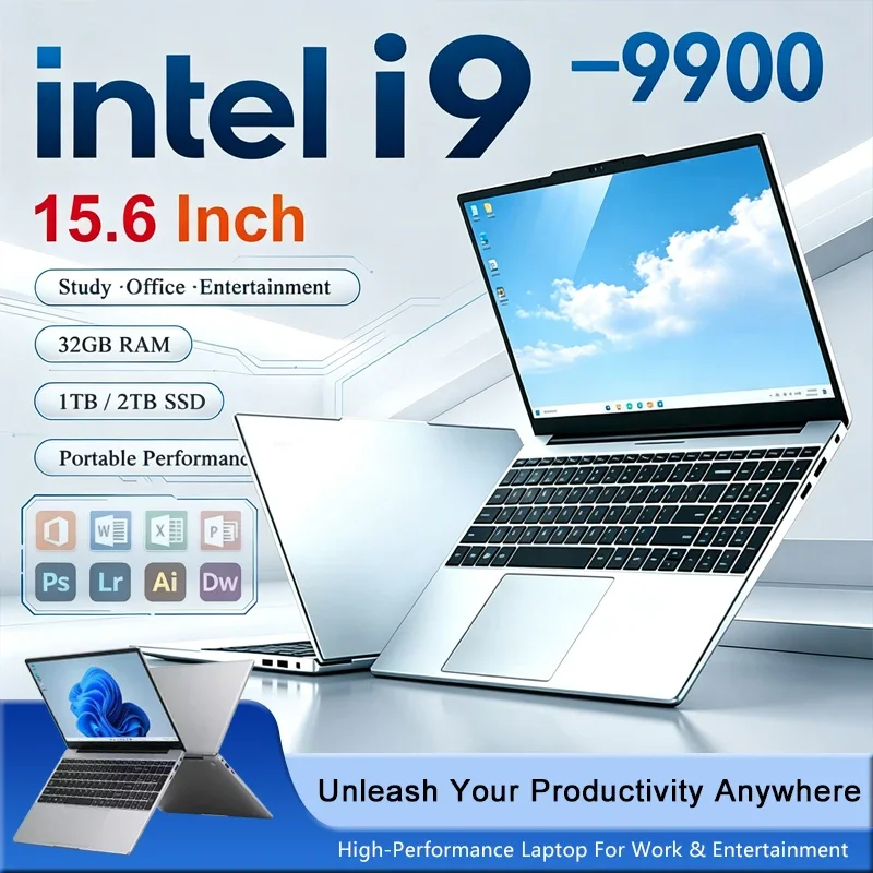 Computador portátil para jogos de 15,6 polegadas, com processador i9-9900, 16 GB de RAM, SSD de 1 TB ou 2 TB, sistema operativo Windows 11, resolução de 1920x1080, ideal para jogos, trabalho de escritório e estudo.