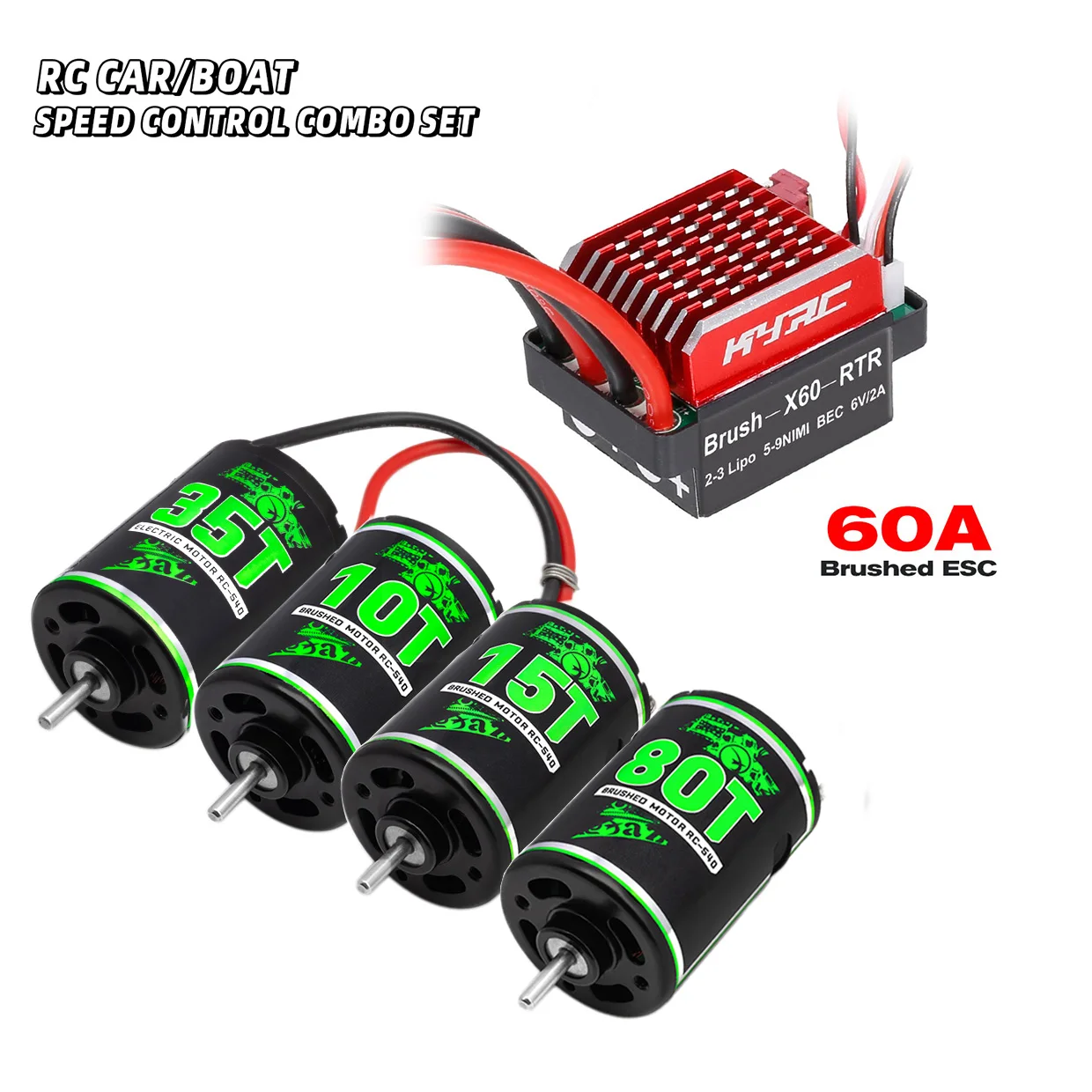 

RC Водонепроницаемый матовый двигатель 540 10T-80T 60A ESC Combo для 1/8 1/10 RC альпинистская тележка Axial SCX10 TRX6 Traxxas Tank