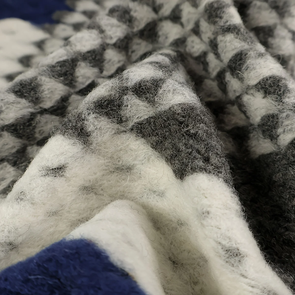 2 Yards Blue, White and Gray Contrasting Color Stitching Geometric Knitted Wool Cashmere Coat Suit Clothing Designer Fabric