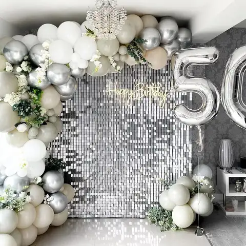 12/24/30pcs Silver Shimmer Wall Backdrop Square Glitter Panels Birthday Wedding Baby Shower Party Backdrop Decor Photo Prop