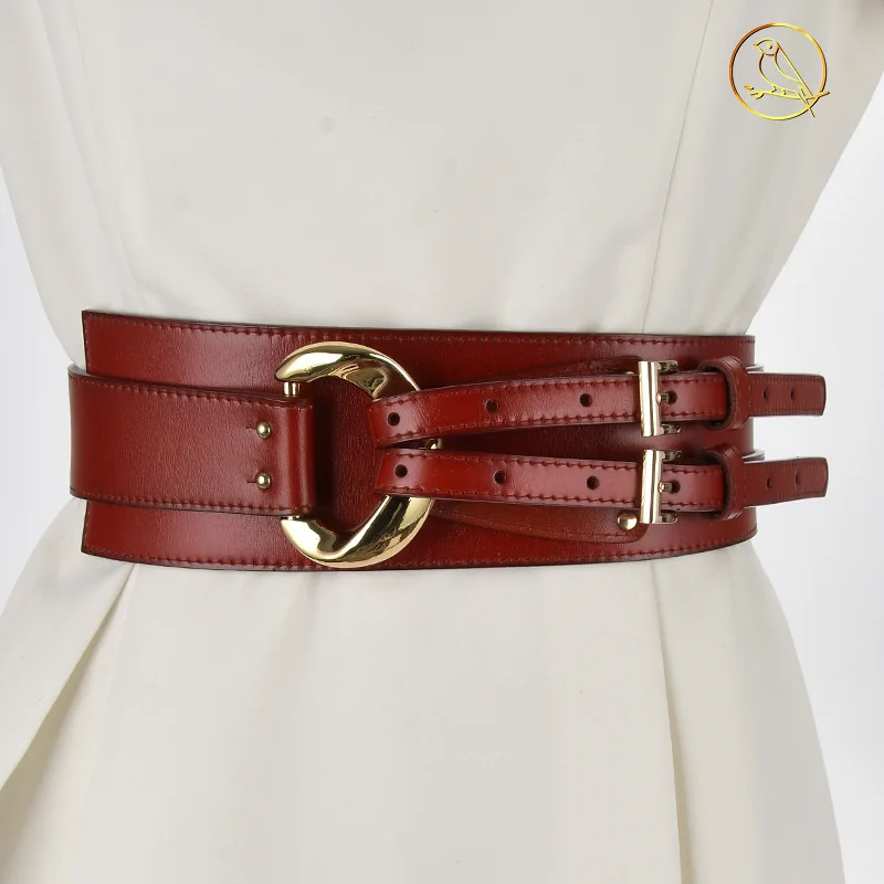 Fashion Wide Cowskin Cummerbund Women\'s Cummerbunds Knot Real Leather Waistbands For Dress Decorate Waist Belt Coat Accessorie