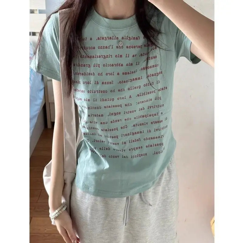 Sweet Spice Girls American Vintage Women T-shirt French Style Minority Short Trendy Top Slim All-match Streetwear Mujer