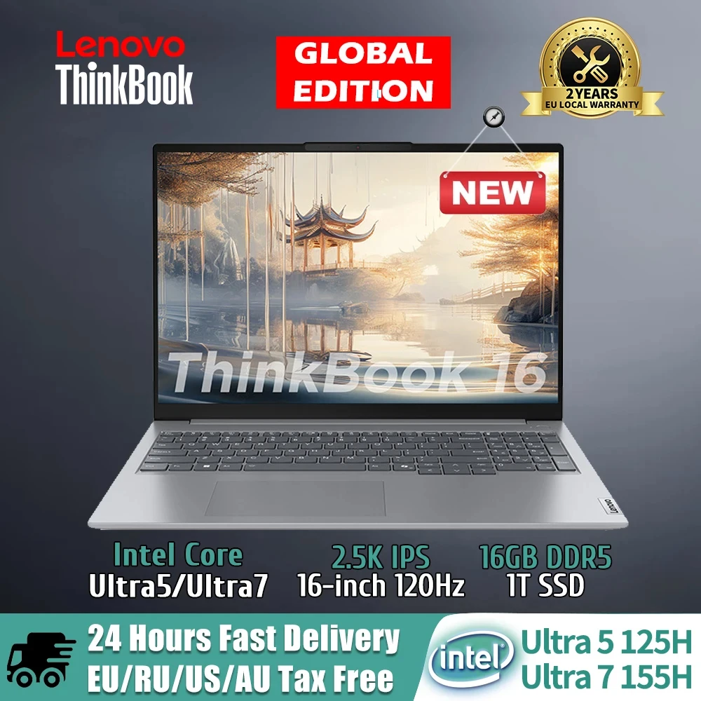 Lenovo Laptop ThinkBook 16 Intel Core Ultra 5 /Ultra 7 iris Xe Graphics 16GB/32G DDR5 1T SSD 16-inch 2.5K 120Hz Notebook Pc 2024