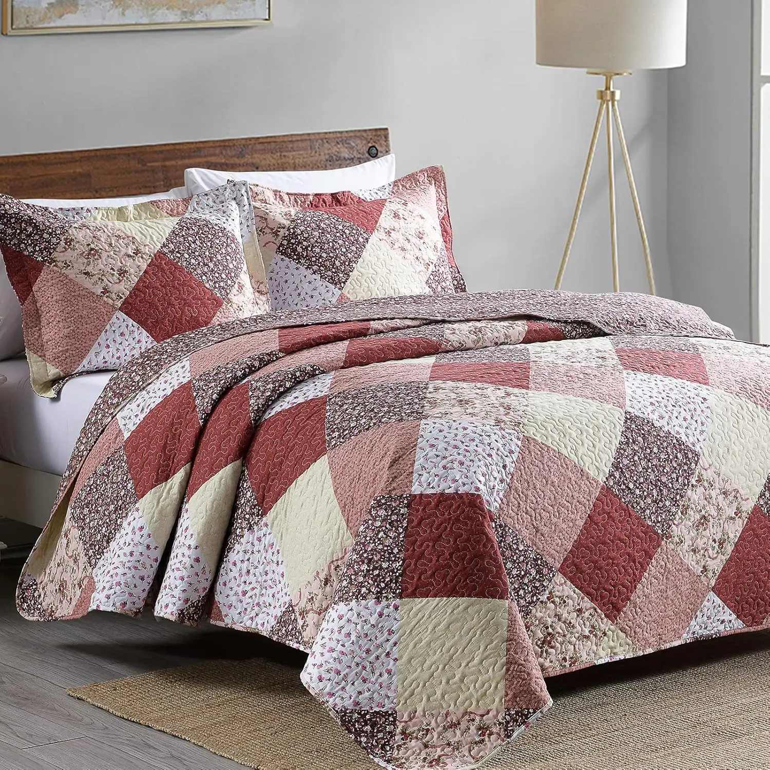 

Boryard 3-Piece Full Queen Plaid Quilt Set, Lightweight Soft Full Size Quilt Bedspread Coverlet (90x90 inches) Bedding Set