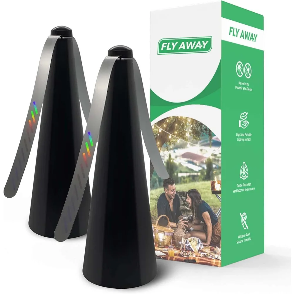 

Pack of Two Outdoor Fly Fans for Indoors and Out Keep Flies Wasps Bees Away Battery Operated Table or Hang