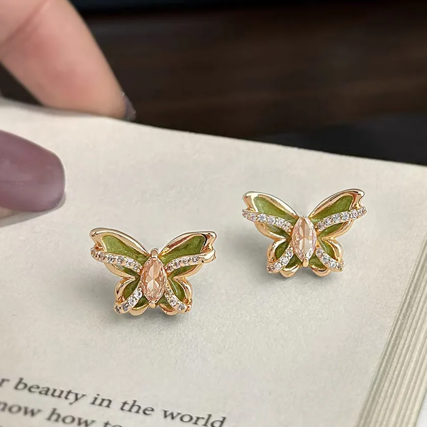

New Arrival Enamel Rhinestone Butterfly Stud Earrings for Women Luxury Sweet Girl Party Wedding Jewelry Gifts