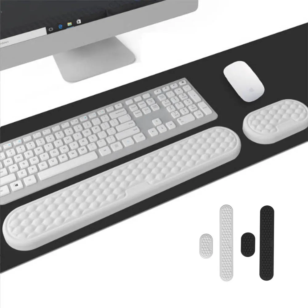 Wrist Support Mouse Pad With Memory Foam Slow Rebound PU Non-Slip Base Water Ripple Keyboard Wrist Rest