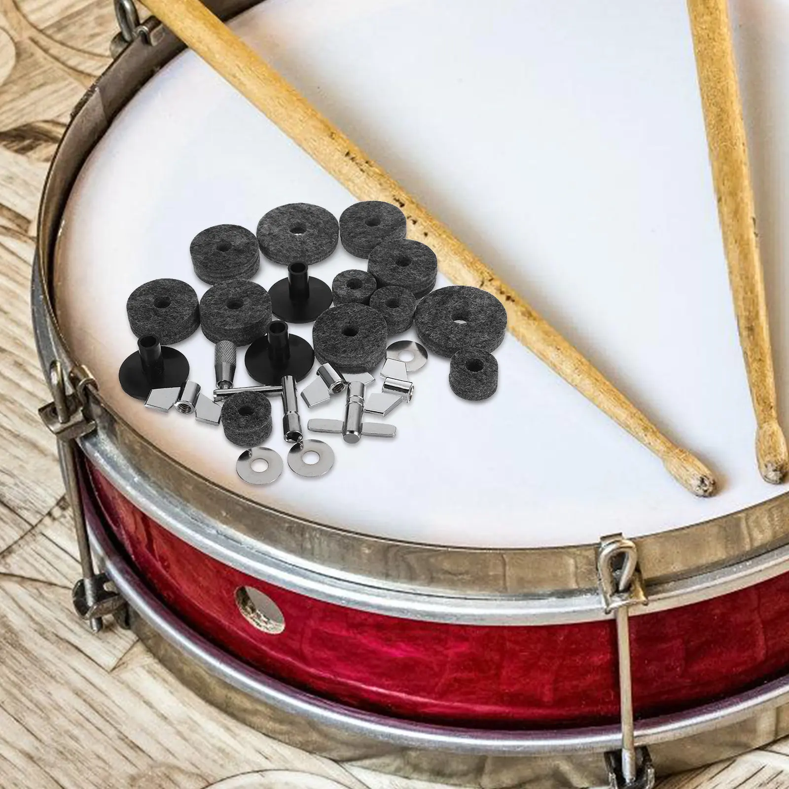 23Pcs Drum Kit Accessory Set Cymbal Replacement Felt Pads Non-Slip Drum Cymbal Stand Tubes Wing Nuts Washers for Professional