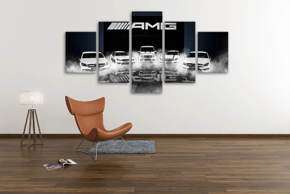 

100CM ultra clear black and white car five piece canvas painting modern home decoration living room decoration painting