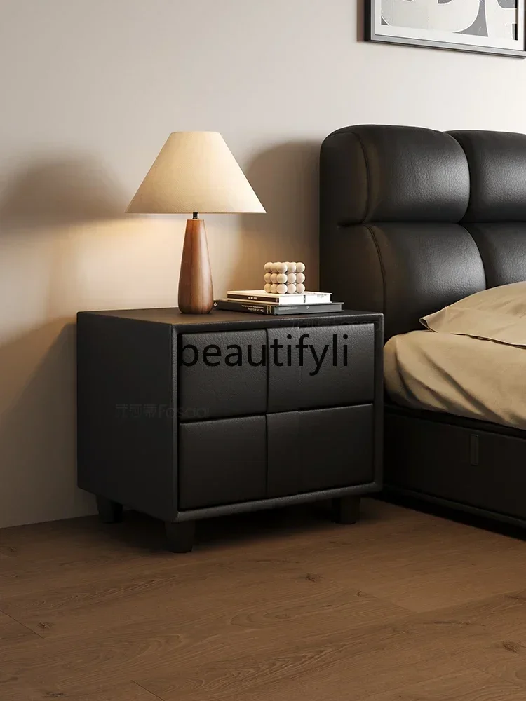 SS ss7486 Nordic light luxury microfiber leather bedside table simple modern bedroom all solid wood free installation