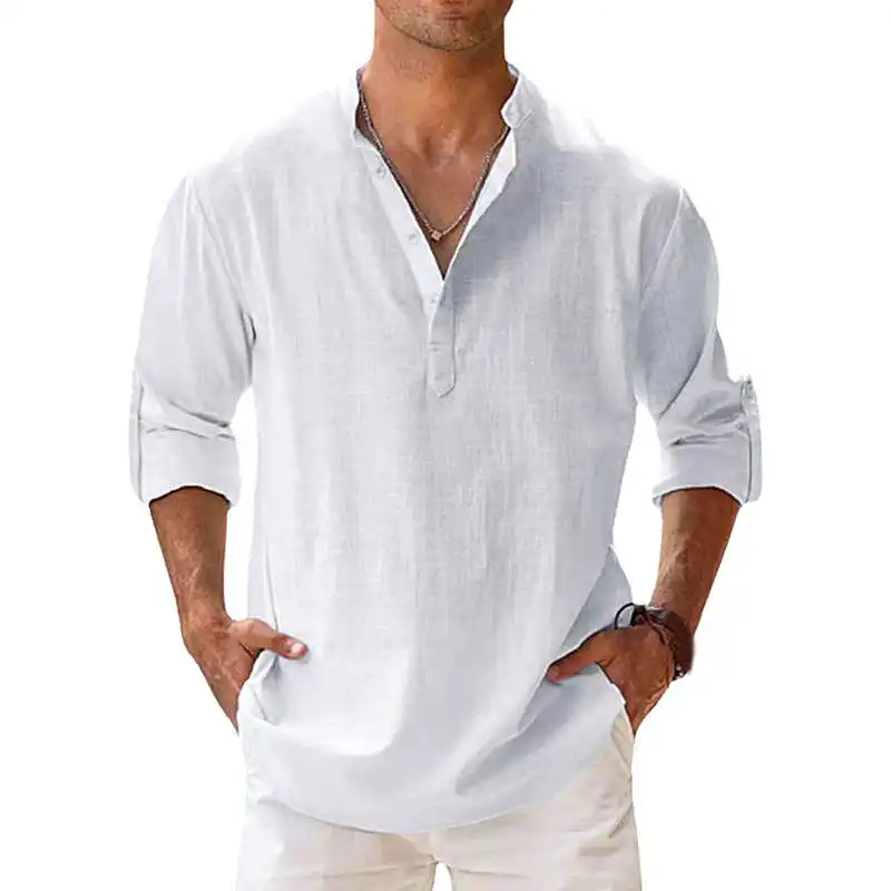 

Loose Fit Color Long Sve irt Breathable Moisture ng Stand Sle Youthful Trend oulder-Length Cotton Blend