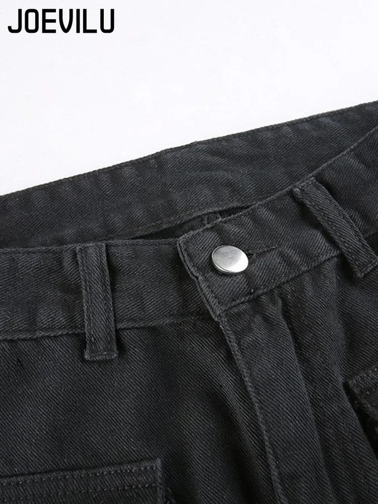 Botão de metal cintura alta perna reta jeans gota virilha calças streetwear hip hop moda y2k carga denim calças para mulher