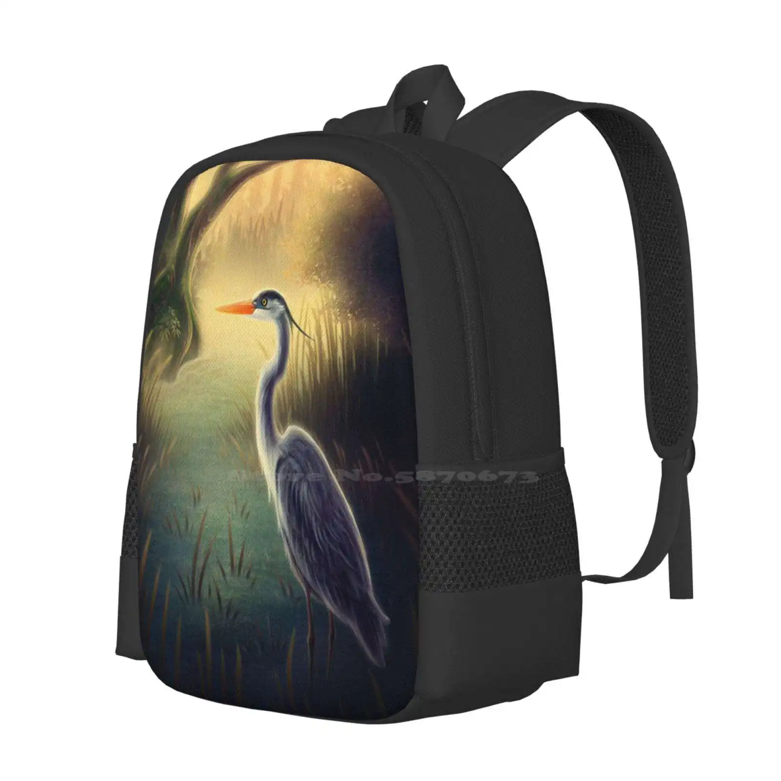 Great Blue Heron 3D Print Design Backpack Student Bag Birds Animals Nature Great Blue Heron