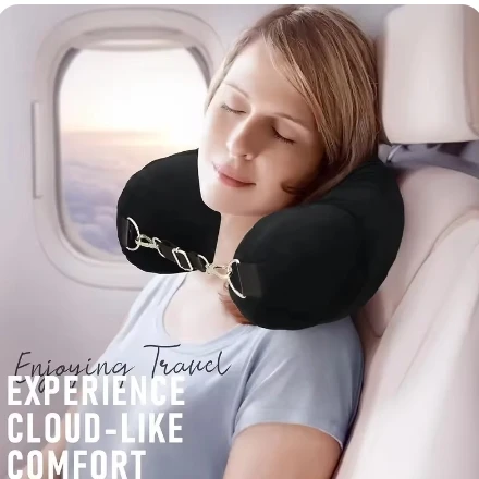Travel Pillow With Storage Pouch Adjustable Polyester Neck Support Comfortable&Lightweight