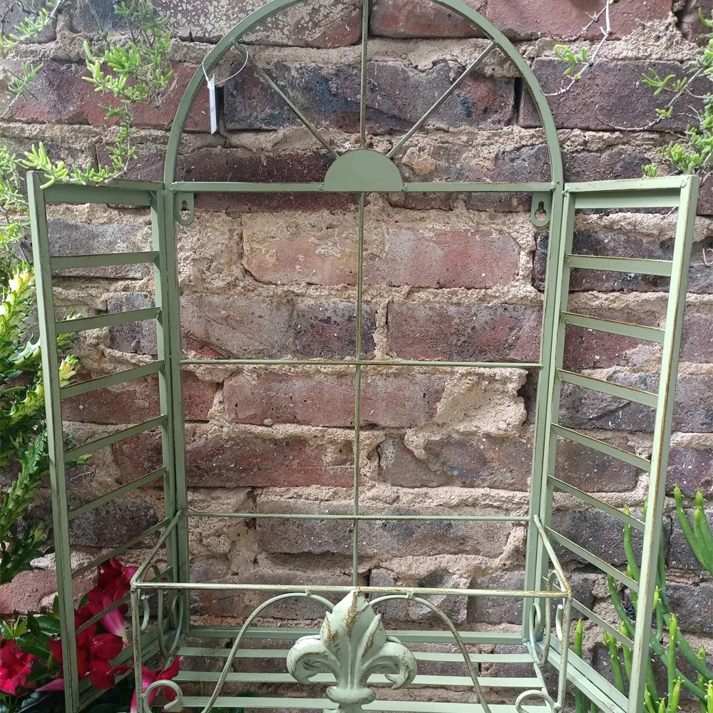 Vintage White Iron Fake Window Frame Plant Pot Holder, Wall Mounted Pot Stand for Villa Garden Wall Decoration