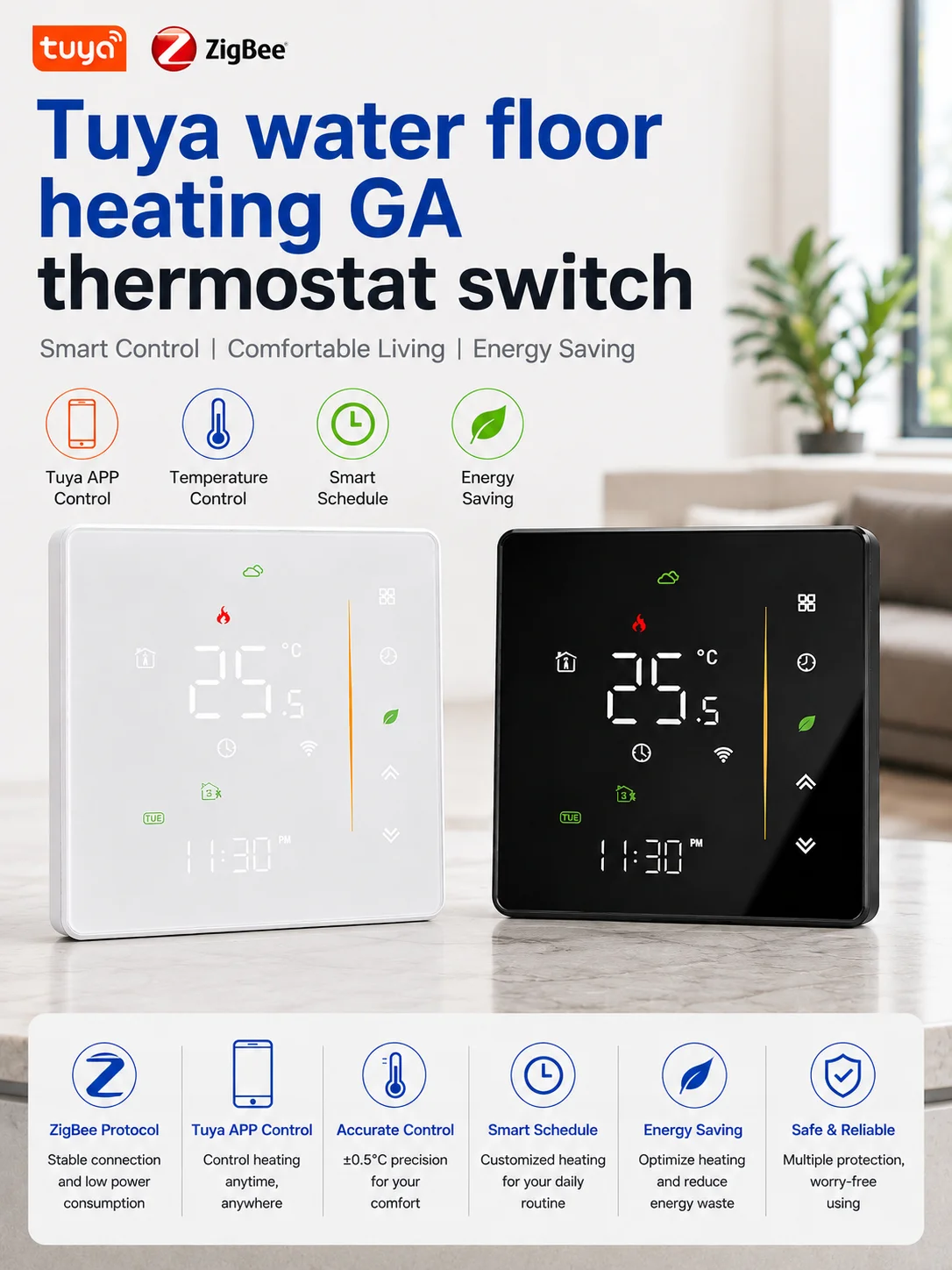 MOES Tuya Water Floor Heating Thermostat Smart Temperature Controller Touch Screen Programmable Energy Saving Switch