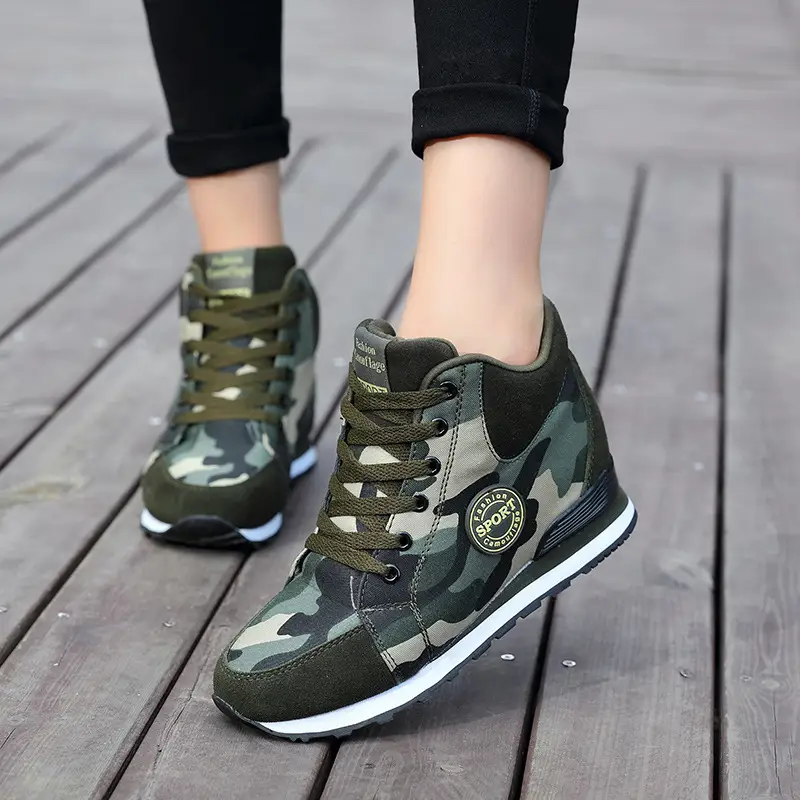 2022 Spring High Top Wedge Platform Sneakers Women Casual Shoes Hidden Heels Ladies Sneakers Camouflage Women Shoes Basket Femme - Image 2