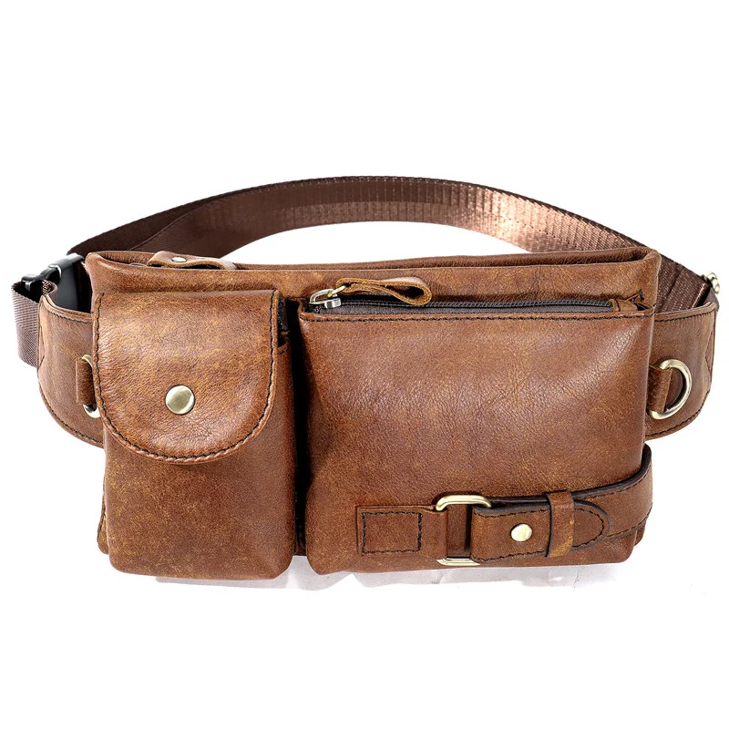 Luxury Men Casual Waist Pack Bag Genuine Leather Crossbody s Cowhide Fanny Packs Male Belt Pouch For Money Phone