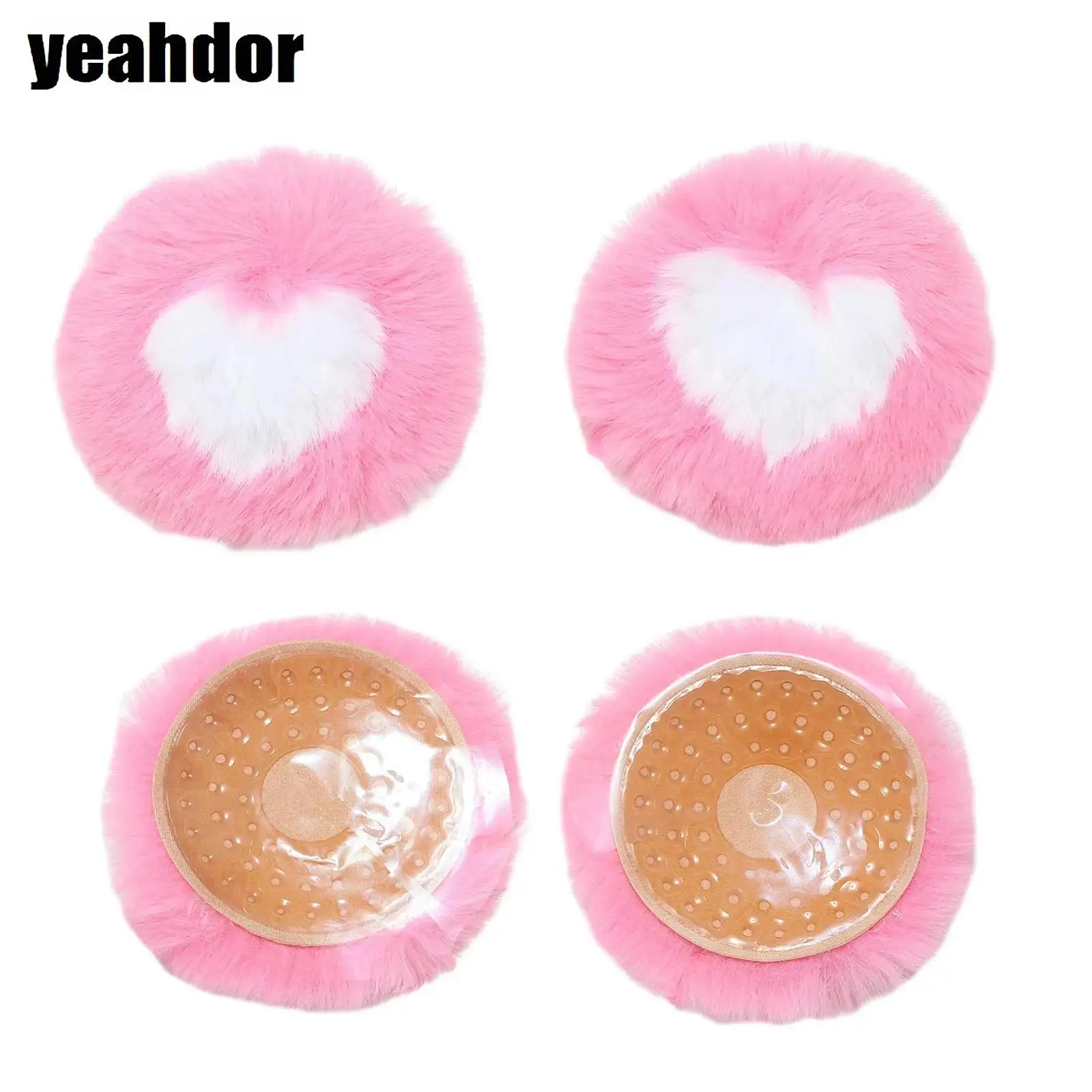 

1 Pair Round Nipple Covers Self-adhesive Fuzzy Contrast Faux Fur Breast Stickers Pasties Body Jewelry Accessories