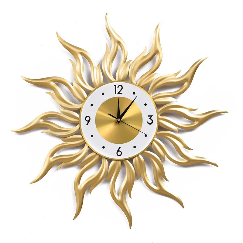 Nordic Gold Wall Clock Living Room Creative Sun Large Wall Clocks Home Decor Silent Watch Home Decoration Luxury Wall Decoration